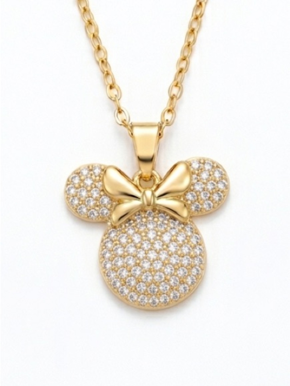 🍋2/$30 New Gold-Toned Stainless Steel Minnie Mouse Pavé Crystal Pendant Necklace